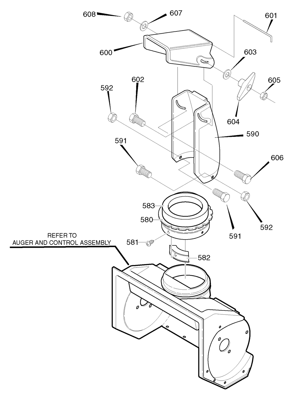 Discharge Chute Diagram and Parts List for 1695565 2008 Briggs and Stratton Snow Blower